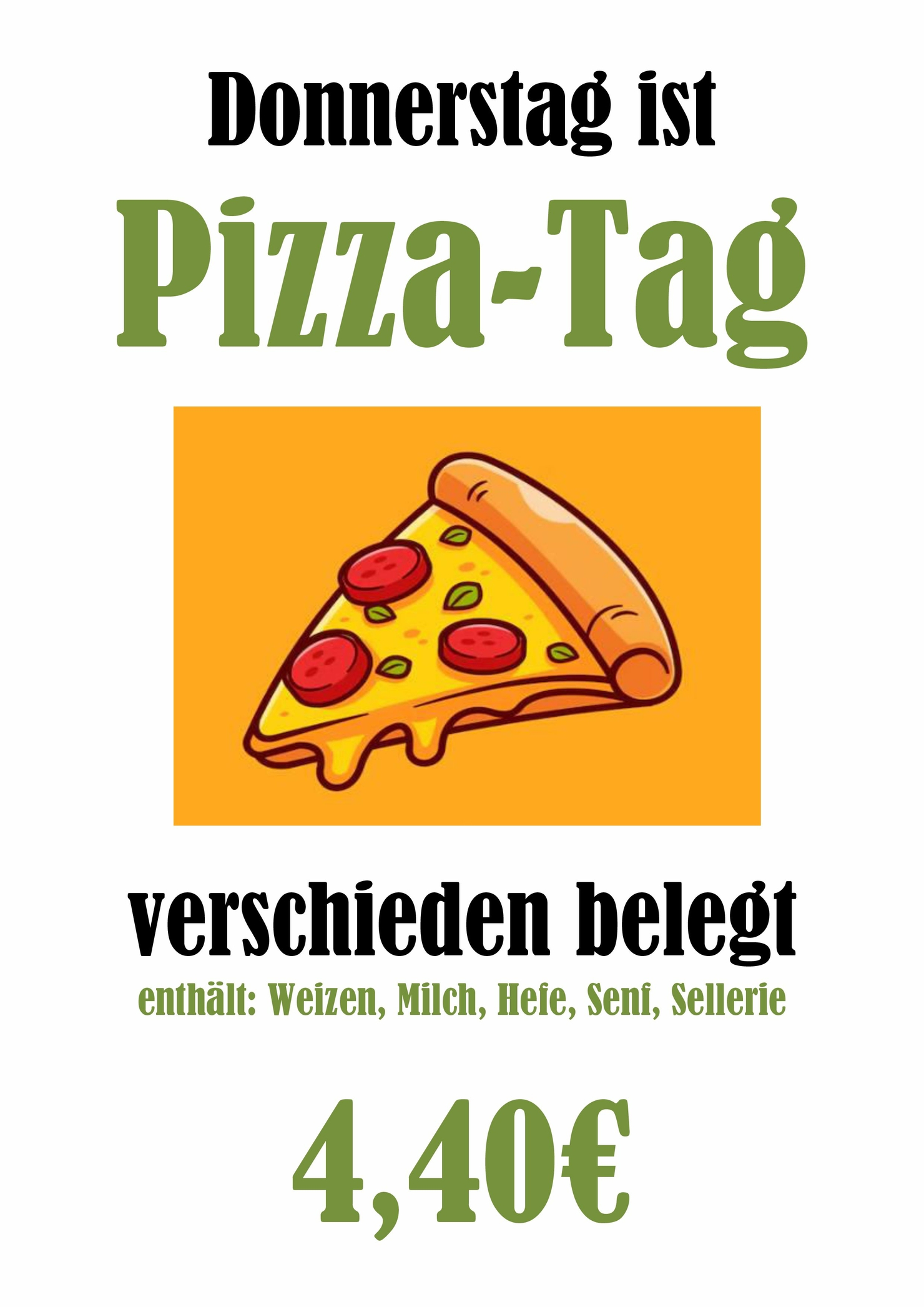 Preisliste Pizza - Verkauf donnerstags
